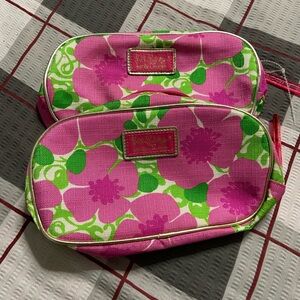 LILLY PULITZER For ESTEE LAUDER 2PC. Lot Floral Zip Top Cosmetic Bag